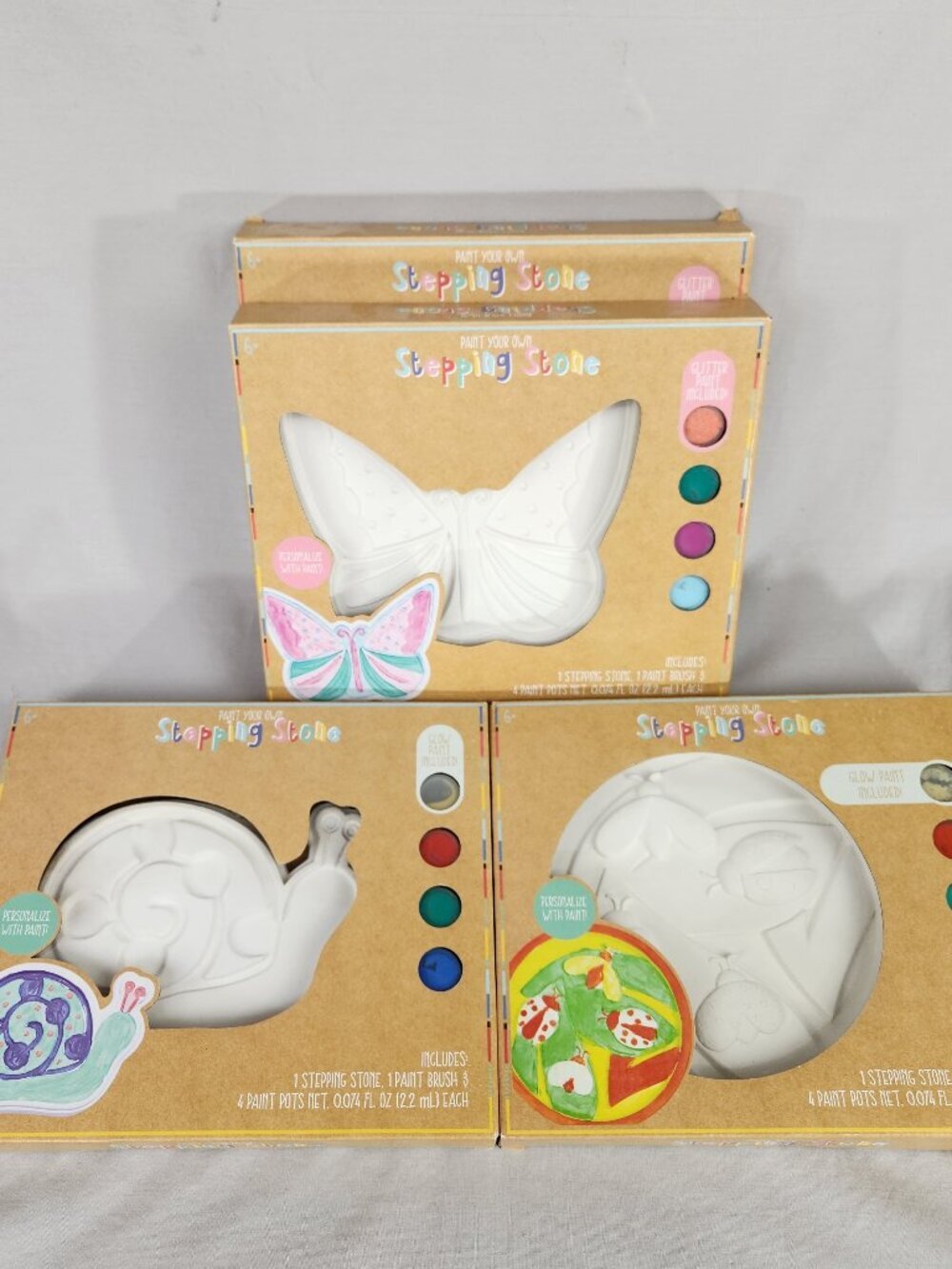 New Lot of 4 Paint Your Own Stepping Stones Butterflies Snail Ladybugs